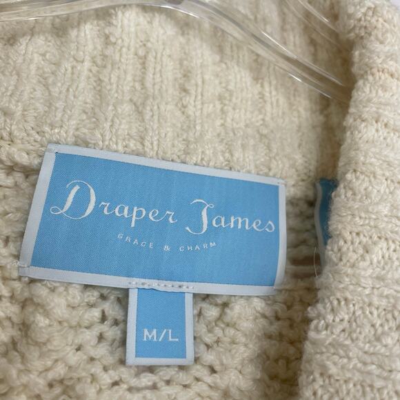 Draper James Ivory Cable Knit Poncho Cape Sweater Women's M/L Merino Wool Alpaca - Picture 8 of 11